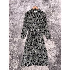 Reiss Georgina Dress Womens Black Geometric Swirl Italian Fabric Wrap Midi 8